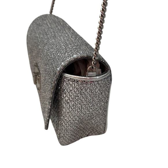 Jimmy Choo Ruby L Glitter Crossbody Bag Link Chain Metallic Grey Glitter - Picture 6 of 12